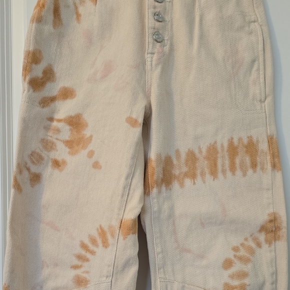 Free People Osaka Tie Dye Barrel Jeans We The Free Button Ivory & Tan. Size 24 - Picture 4 of 16